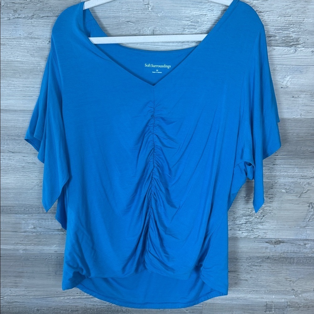 Soft Surroundings Vibrant Blue Ruched Blouse